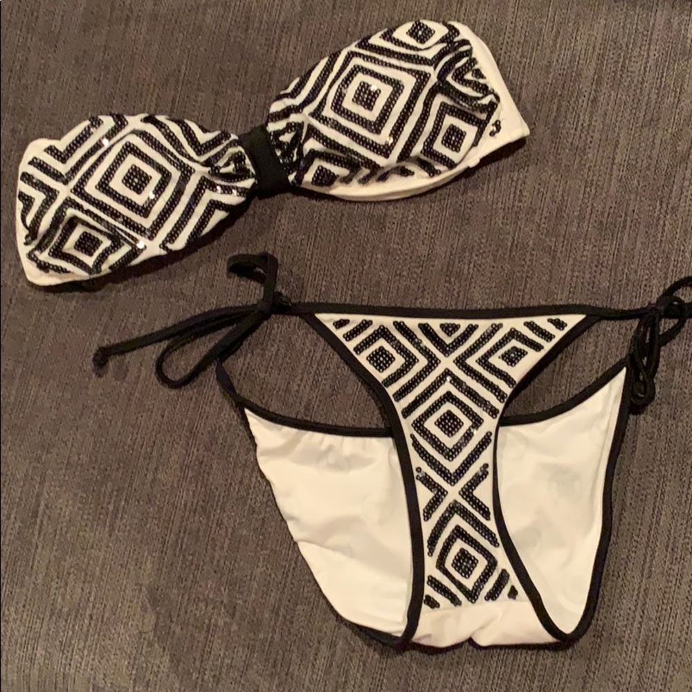 Pink black sequined bikini